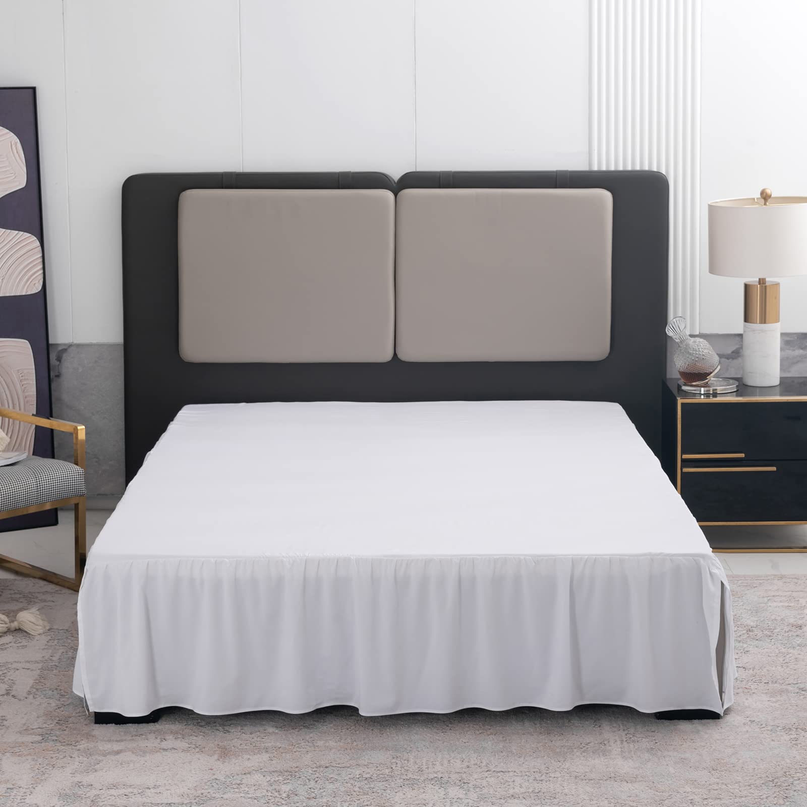White Bed Skirt King Size Ruffled Bed Skirt With Split Corners, King Bed Skirt 18 Inch Drop, King Size Bed Skirt White For Ruffl
